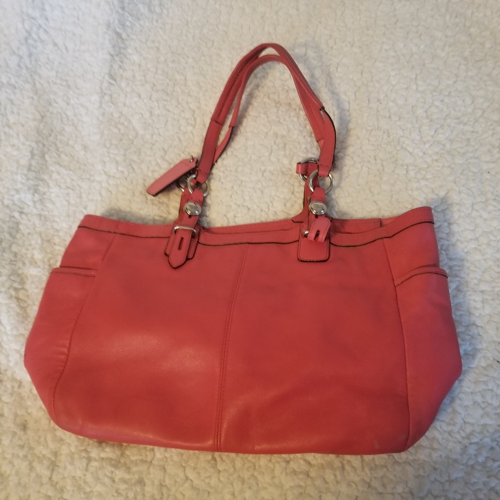 Coach Gallery East West Tote Genuine Leather Purse Coral Color Bag F15147 - Picture 3 of 11